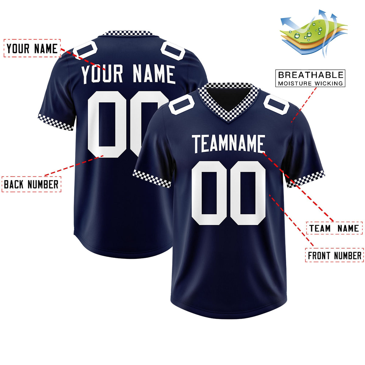 Custom Navy White Personalized Neckline Square Classic Authentic American Football Jersey