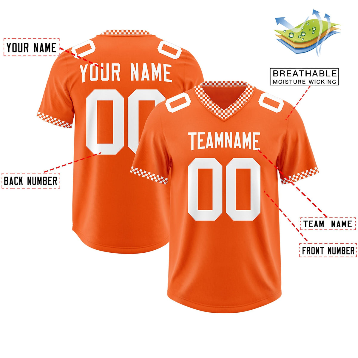 Custom Orange White Personalized Neckline Square Classic Authentic American Football Jersey