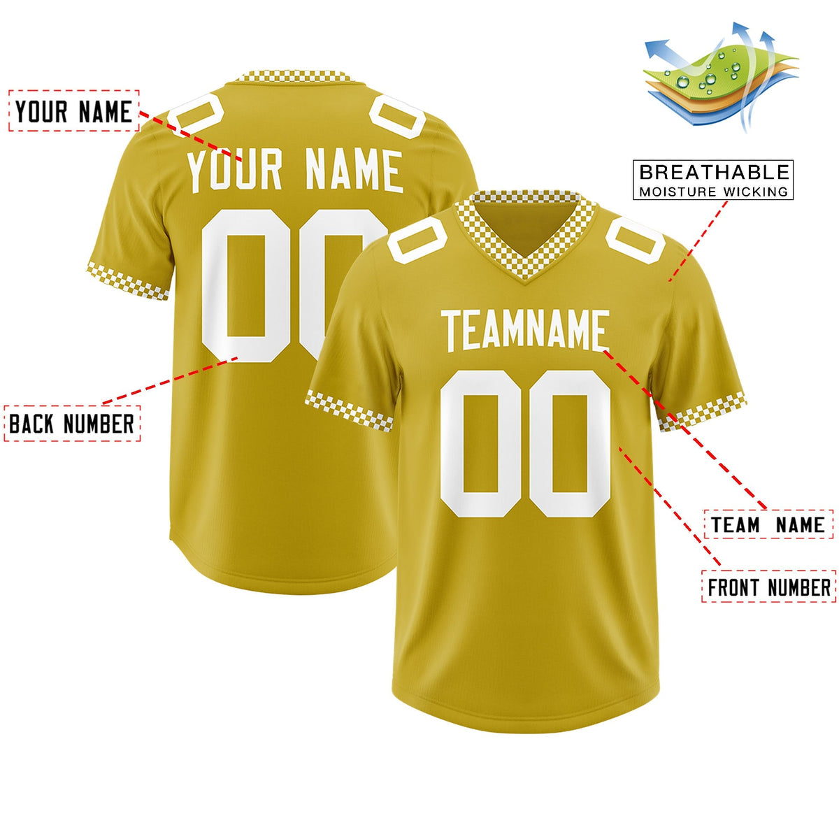 Custom Old Gold White Personalized Neckline Square Classic Authentic American Football Jersey