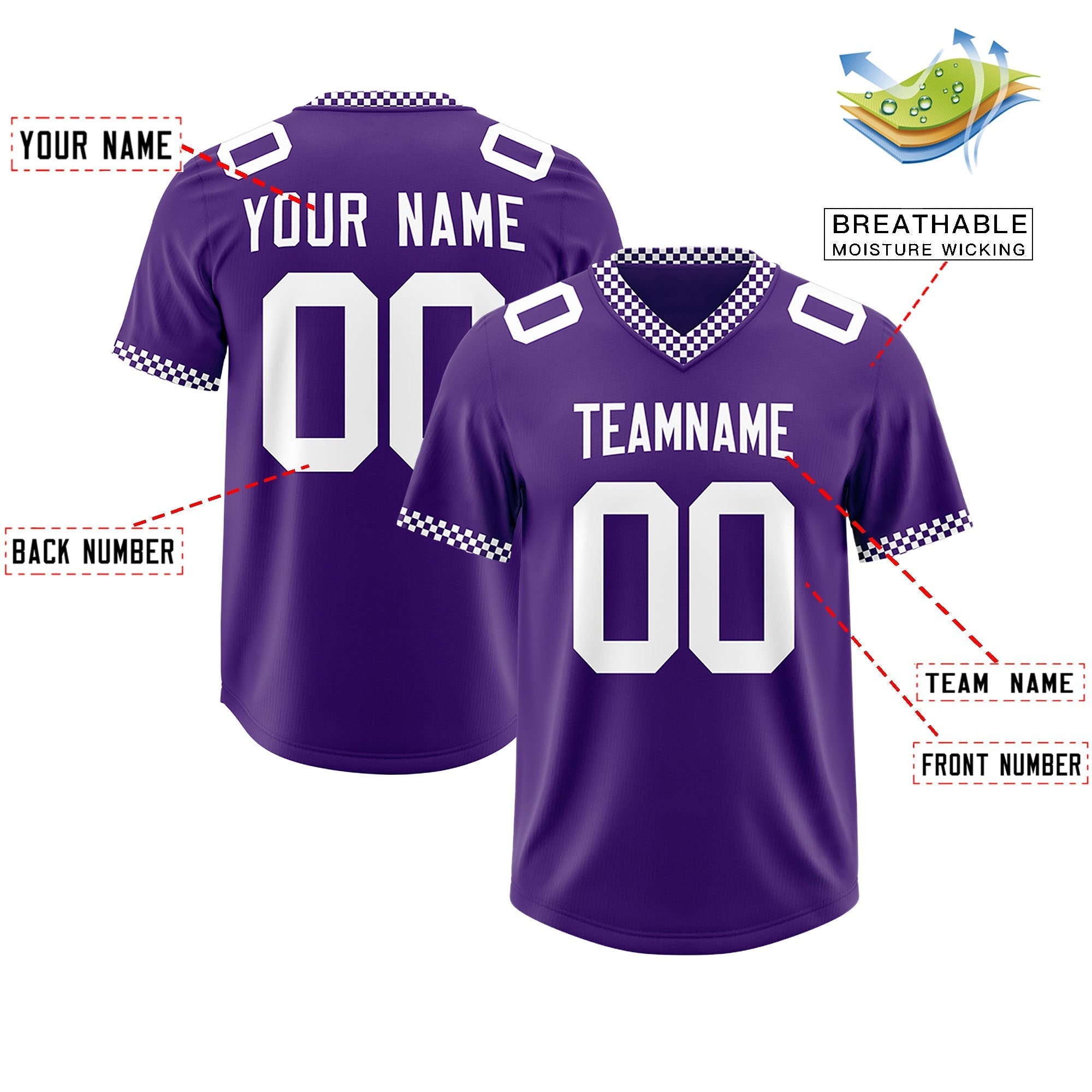 Custom Purple White Personalized Neckline Square Classic Authentic American Football Jersey
