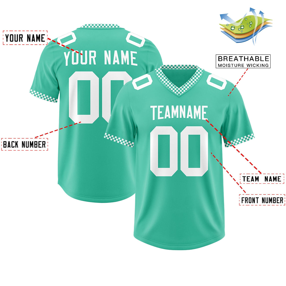 Custom Bright Green White Personalized Neckline Square Classic Authentic American Football Jersey