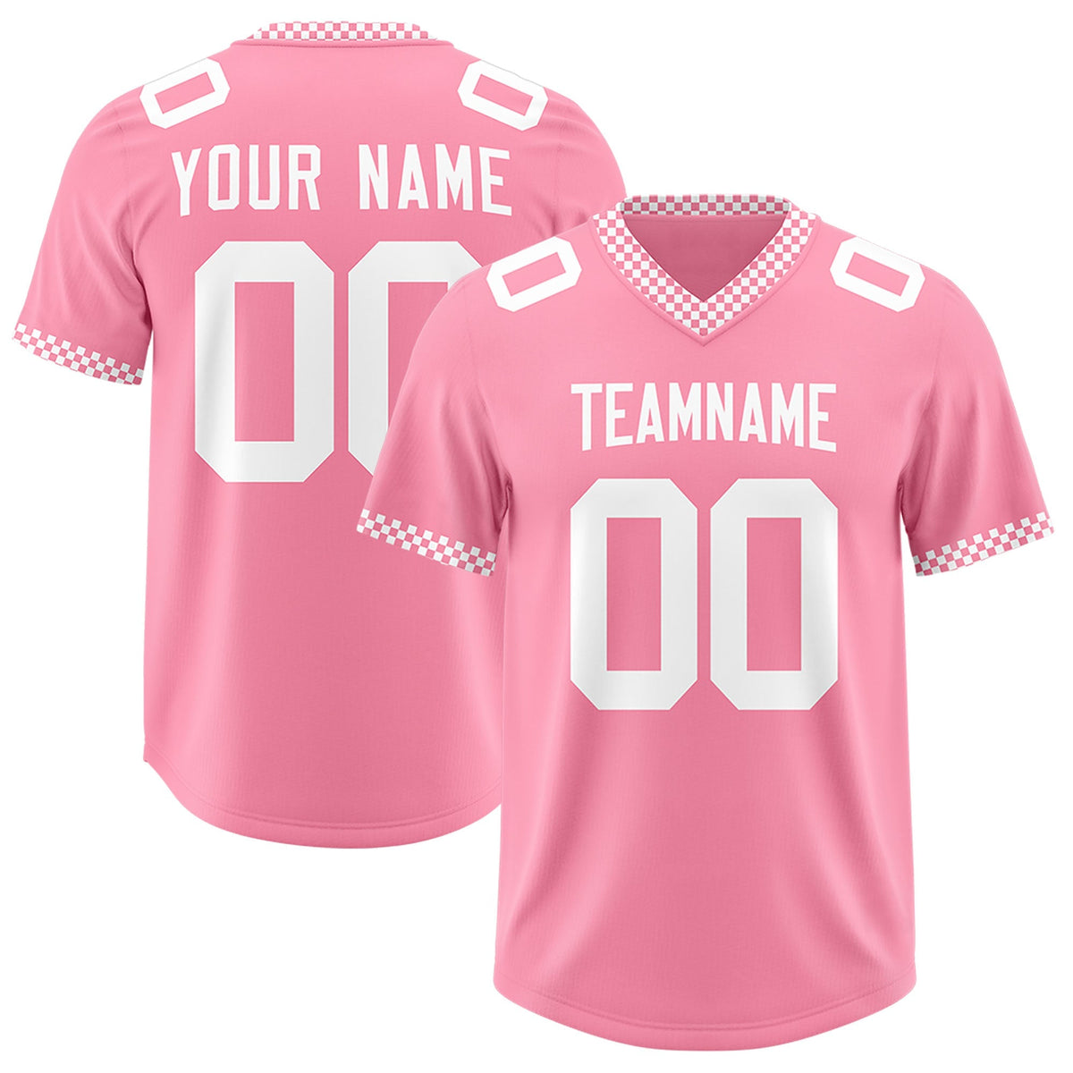 Custom Light Pink White Personalized Neckline Square Classic Authentic American Football Jersey