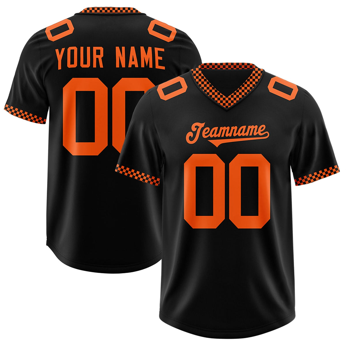 Custom Black Orange Personalized Neckline Square Classic Authentic American Football Jersey