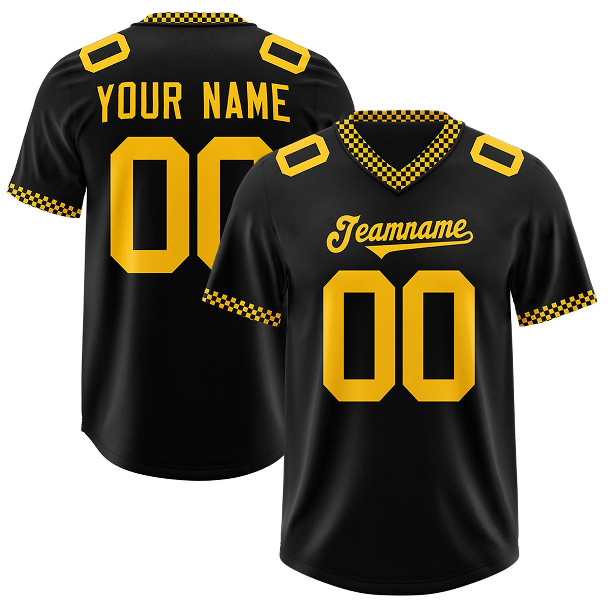 Custom Black Yellow Personalized Neckline Square Classic Authentic American Football Jersey
