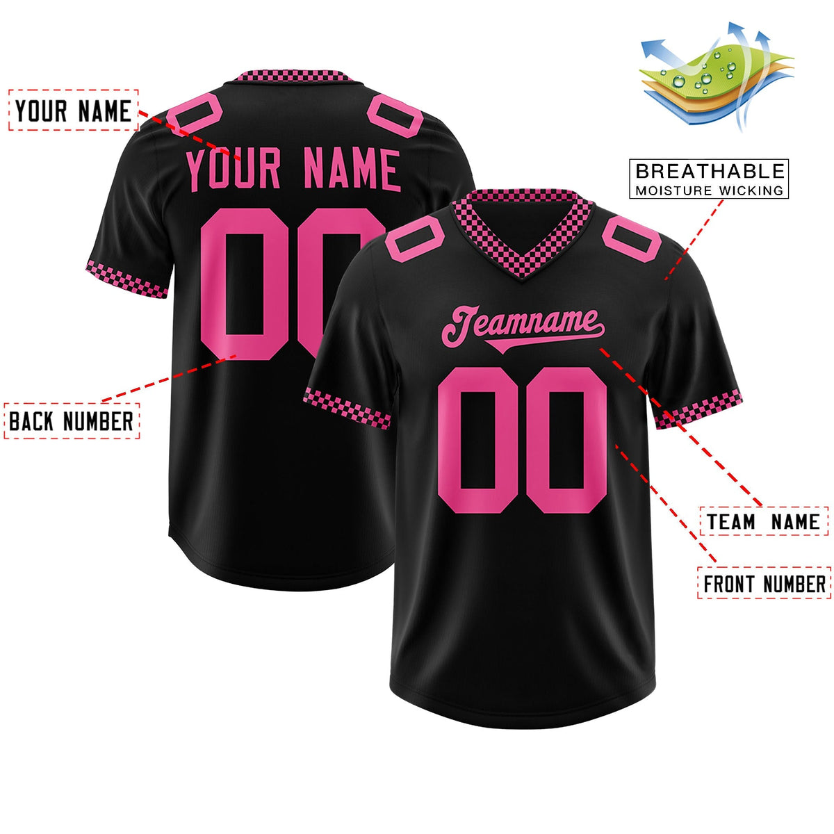 Custom Black Pink Personalized Neckline Square Classic Authentic American Football Jersey