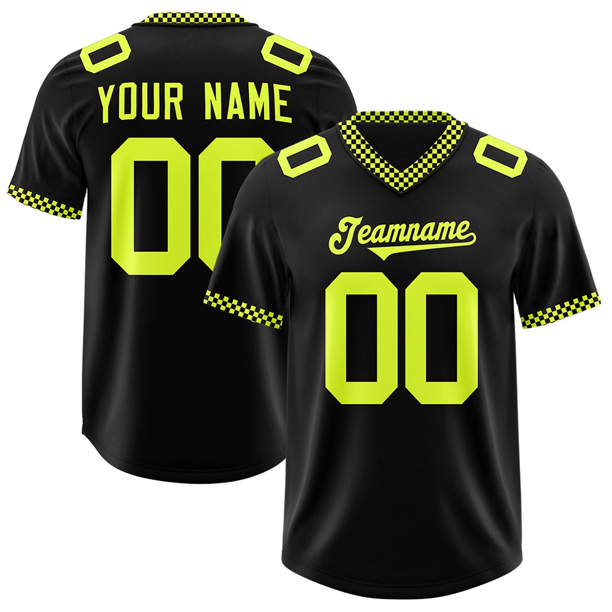 Custom Black Fluorescent Green Personalized Neckline Square Classic Authentic American Football Jersey