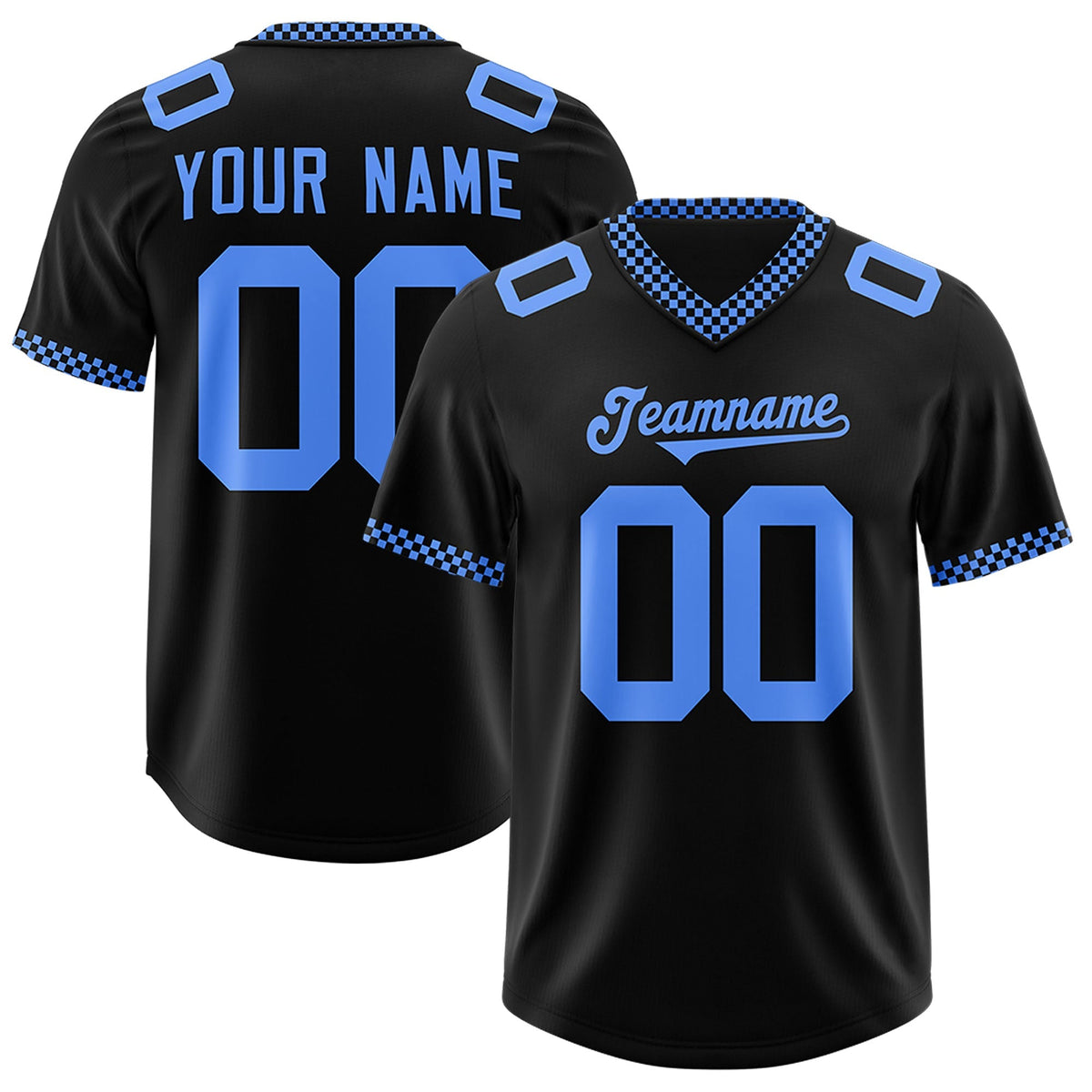Custom Black Powder Blue Personalized Neckline Square Classic Authentic American Football Jersey