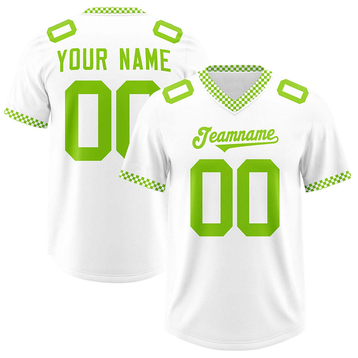 Custom White Neon Green Personalized Neckline Square Classic Authentic American Football Jersey