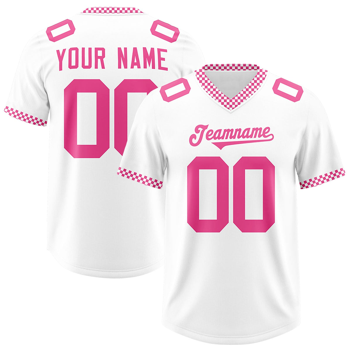 Custom White Pink Personalized Neckline Square Classic Authentic American Football Jersey