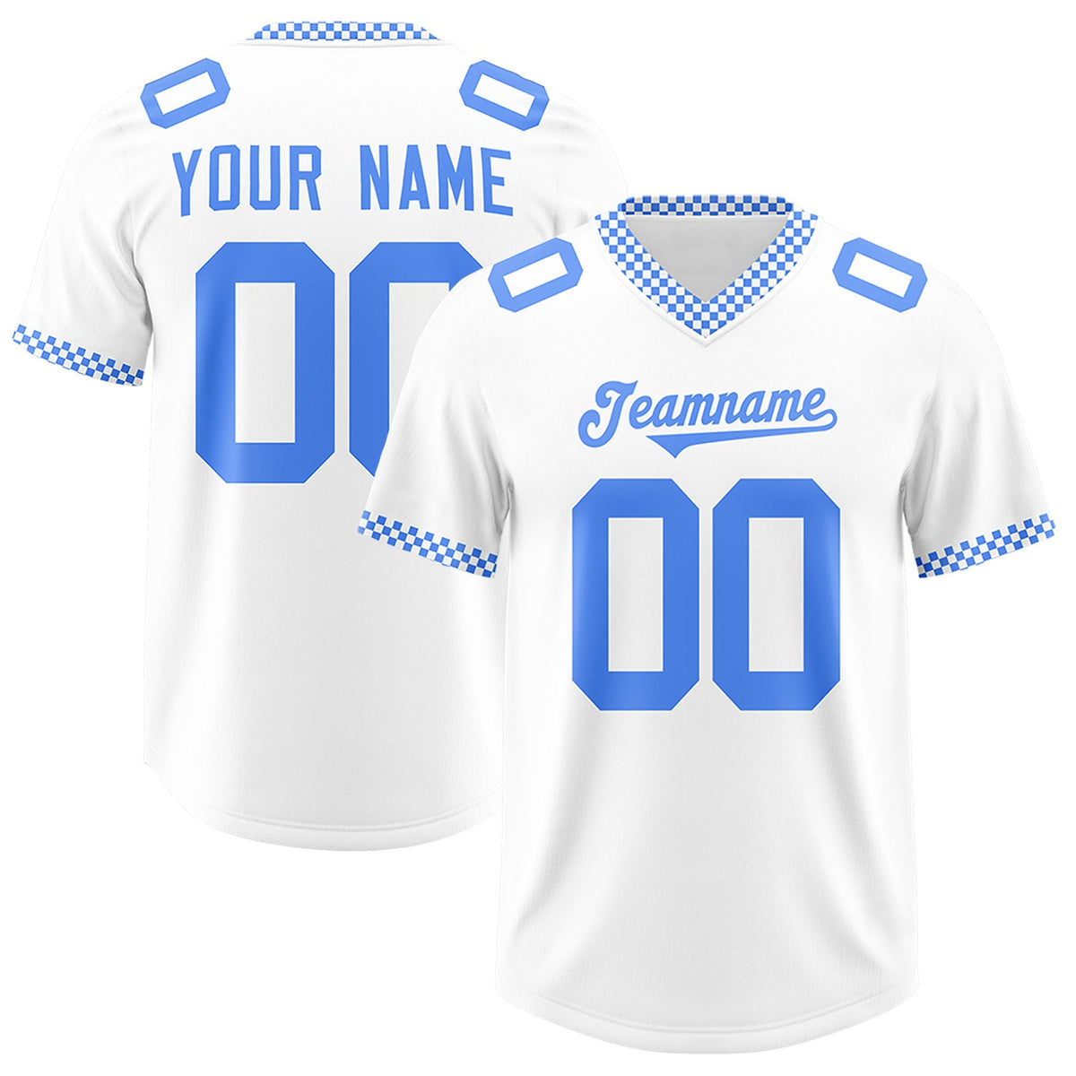 Custom White Powder Blue Personalized Neckline Square Classic Authentic American Football Jersey