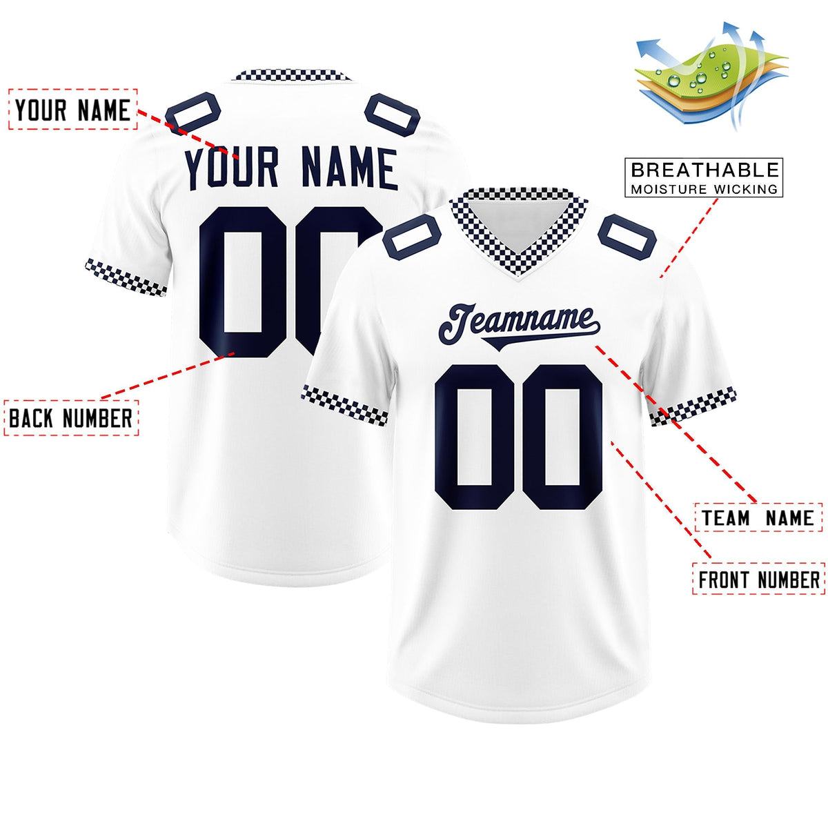 Custom White Navy Personalized Neckline Square Classic Authentic American Football Jersey
