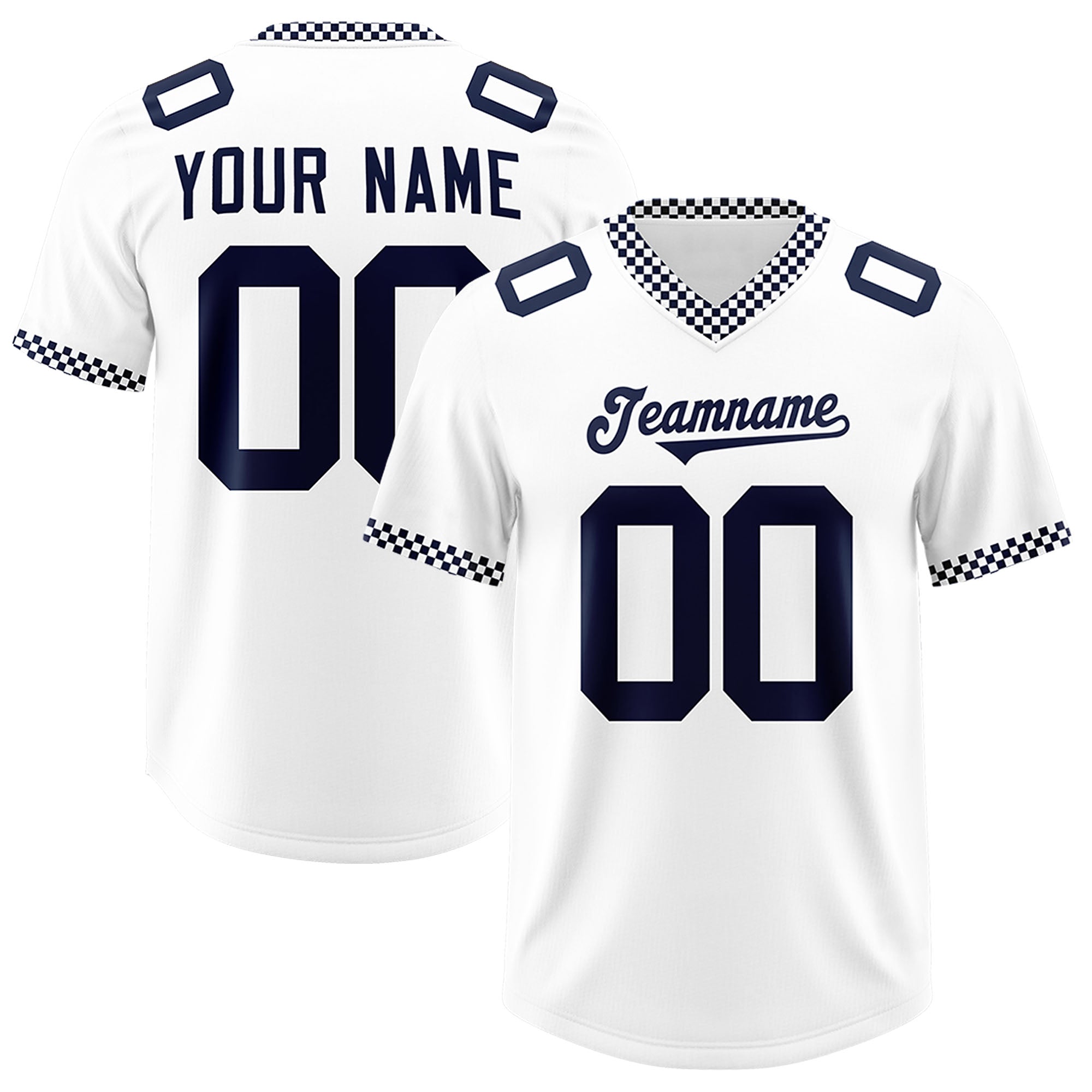 Custom White Navy Personalized Neckline Square Classic Authentic American Football Jersey