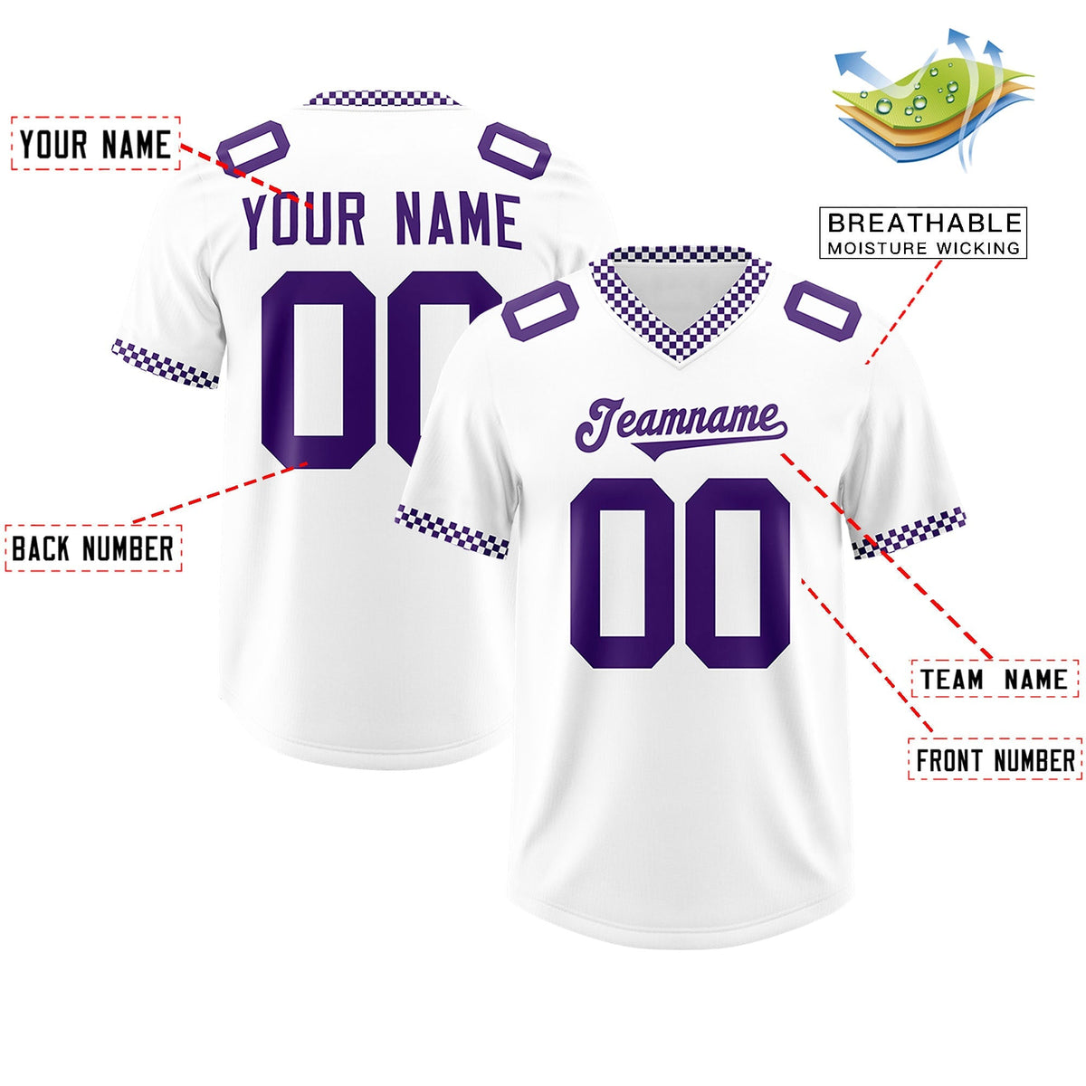 Custom White Purple Personalized Neckline Square Classic Authentic American Football Jersey