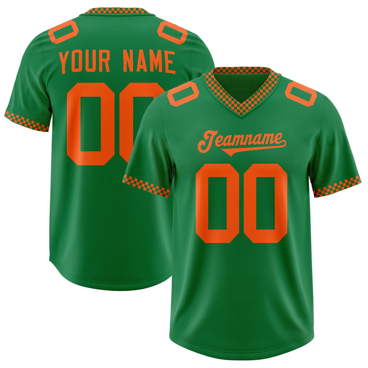 Custom Kelly Green Orange Personalized Neckline Square Classic Authentic American Football Jersey