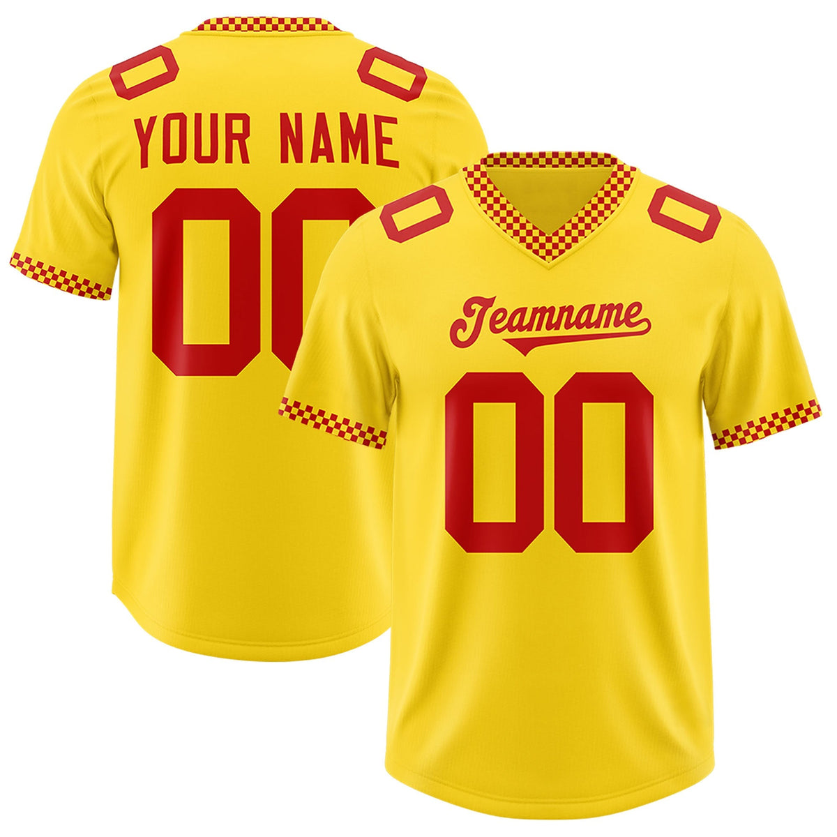 Custom Yellow Red Personalized Neckline Square Classic Authentic American Football Jersey