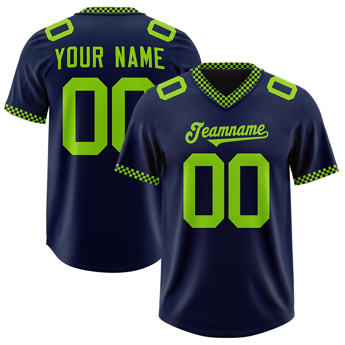 Custom Navy Neon Green Personalized Neckline Square Classic Authentic American Football Jersey