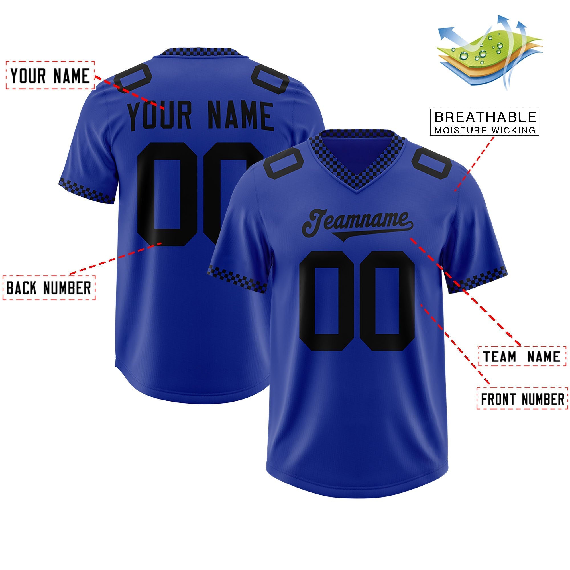 Custom Royal Black Personalized Neckline Square Classic Authentic American Football Jersey