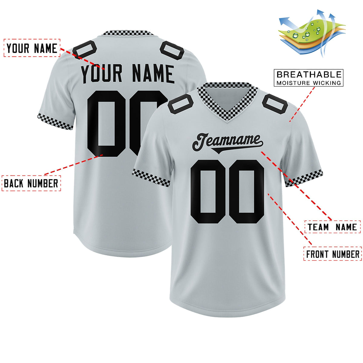 Custom Silver Black Personalized Neckline Square Classic Authentic American Football Jersey