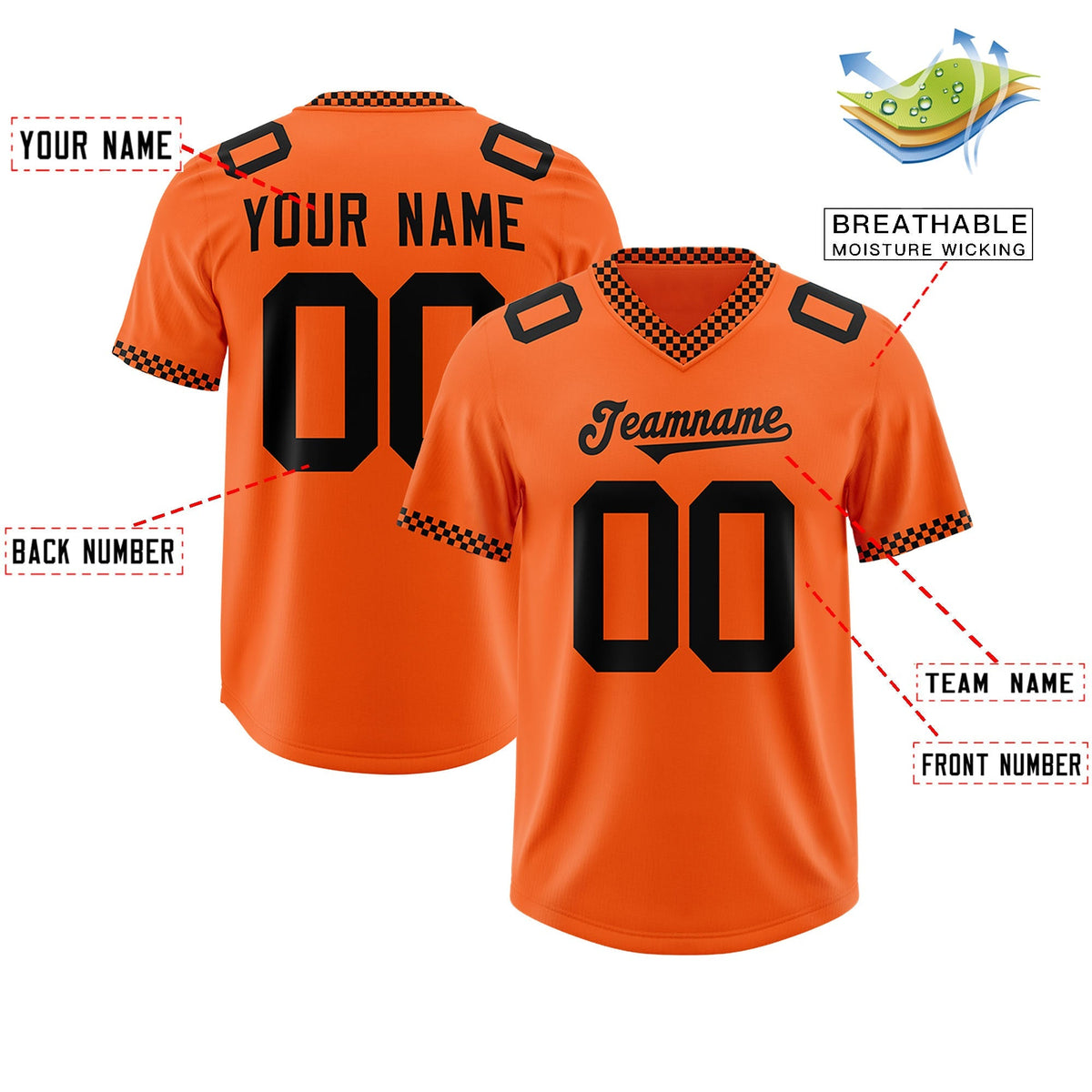 Custom Orange Black Personalized Neckline Square Classic Authentic American Football Jersey