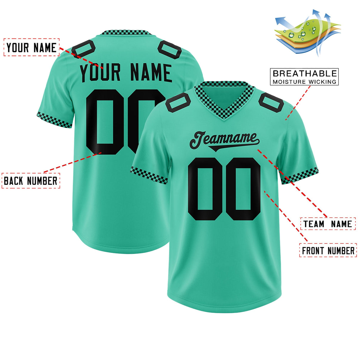 Custom Bright Green Black Personalized Neckline Square Classic Authentic American Football Jersey