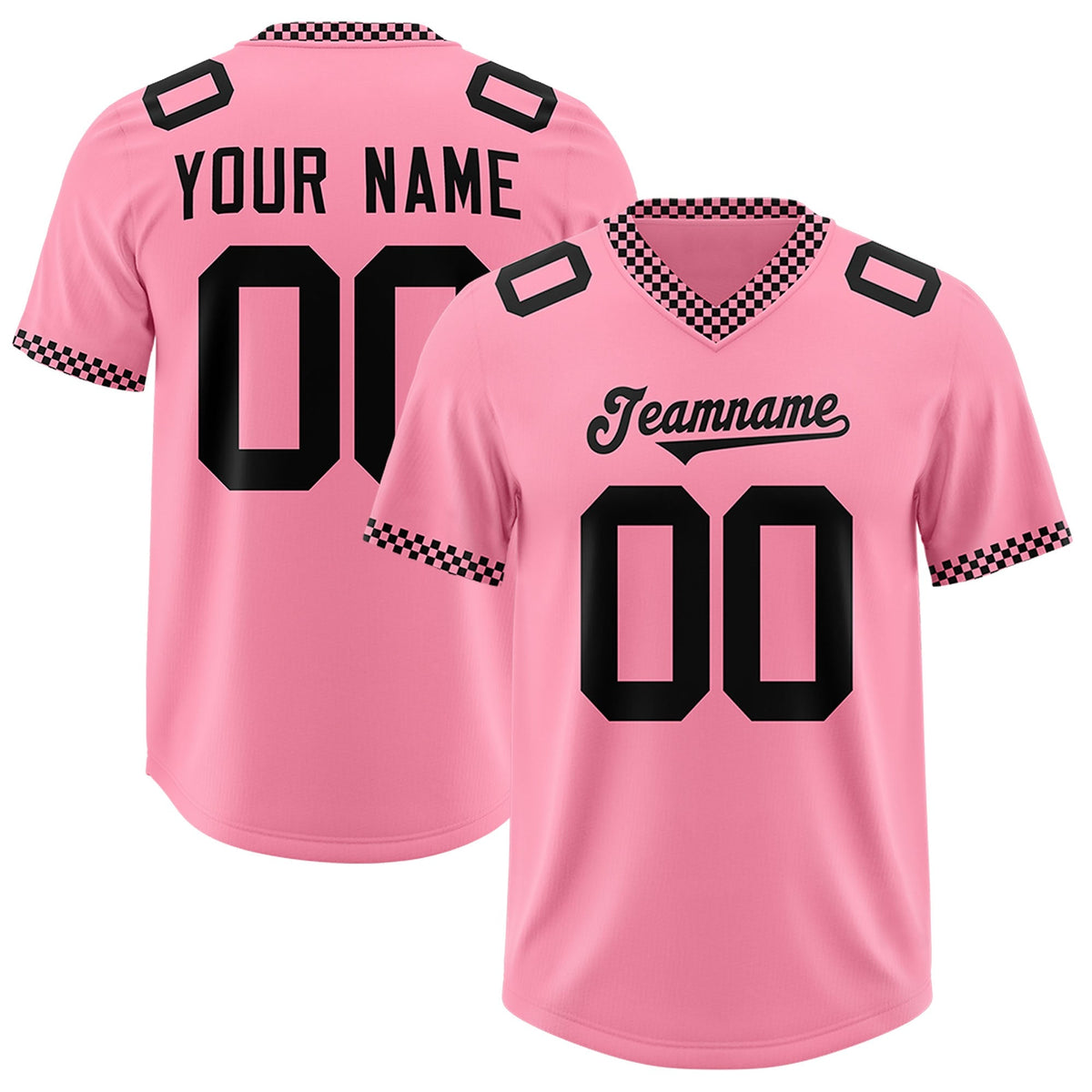 Custom Light Pink Black Personalized Neckline Square Classic Authentic American Football Jersey