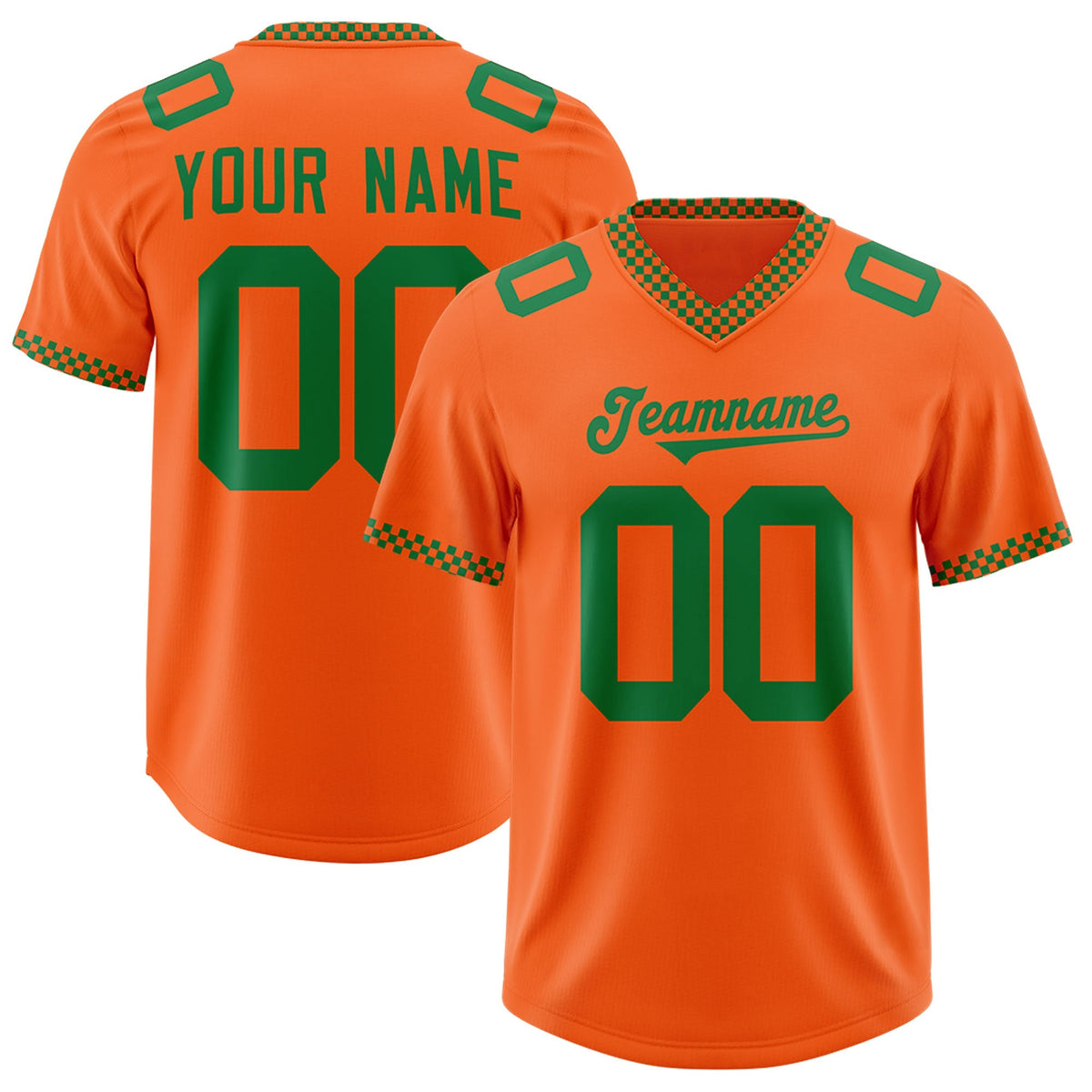 Custom Orange Kelly Green Personalized Neckline Square Classic Authentic American Football Jersey