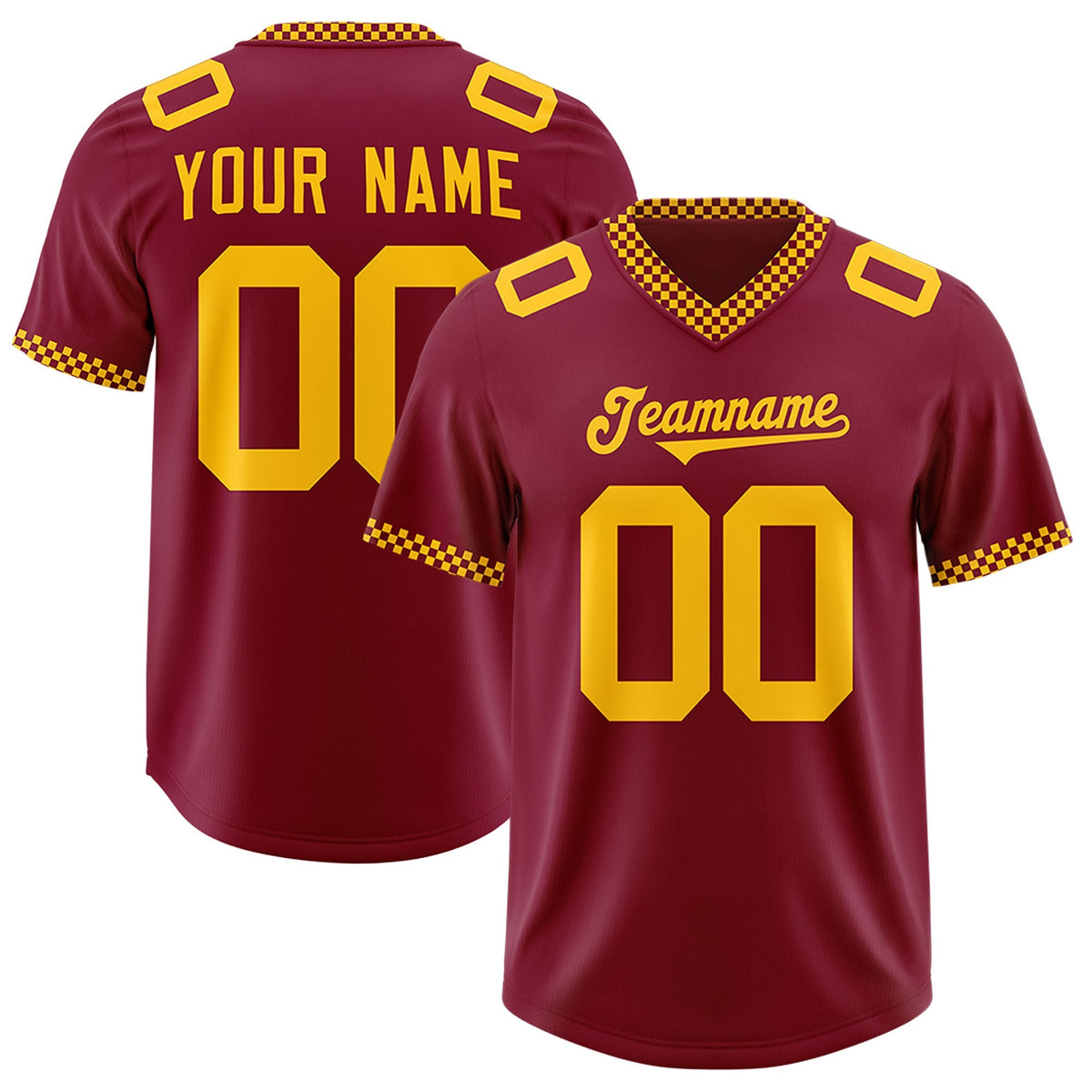Custom Crimson Yellow Personalized Neckline Square Classic Authentic American Football Jersey