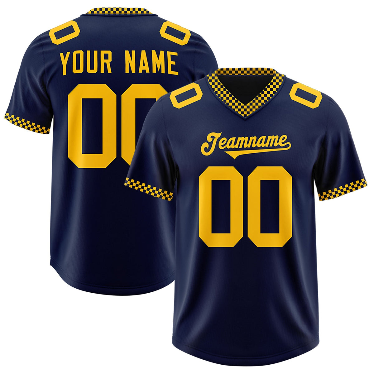Custom Navy Yellow Personalized Neckline Square Classic Authentic American Football Jersey