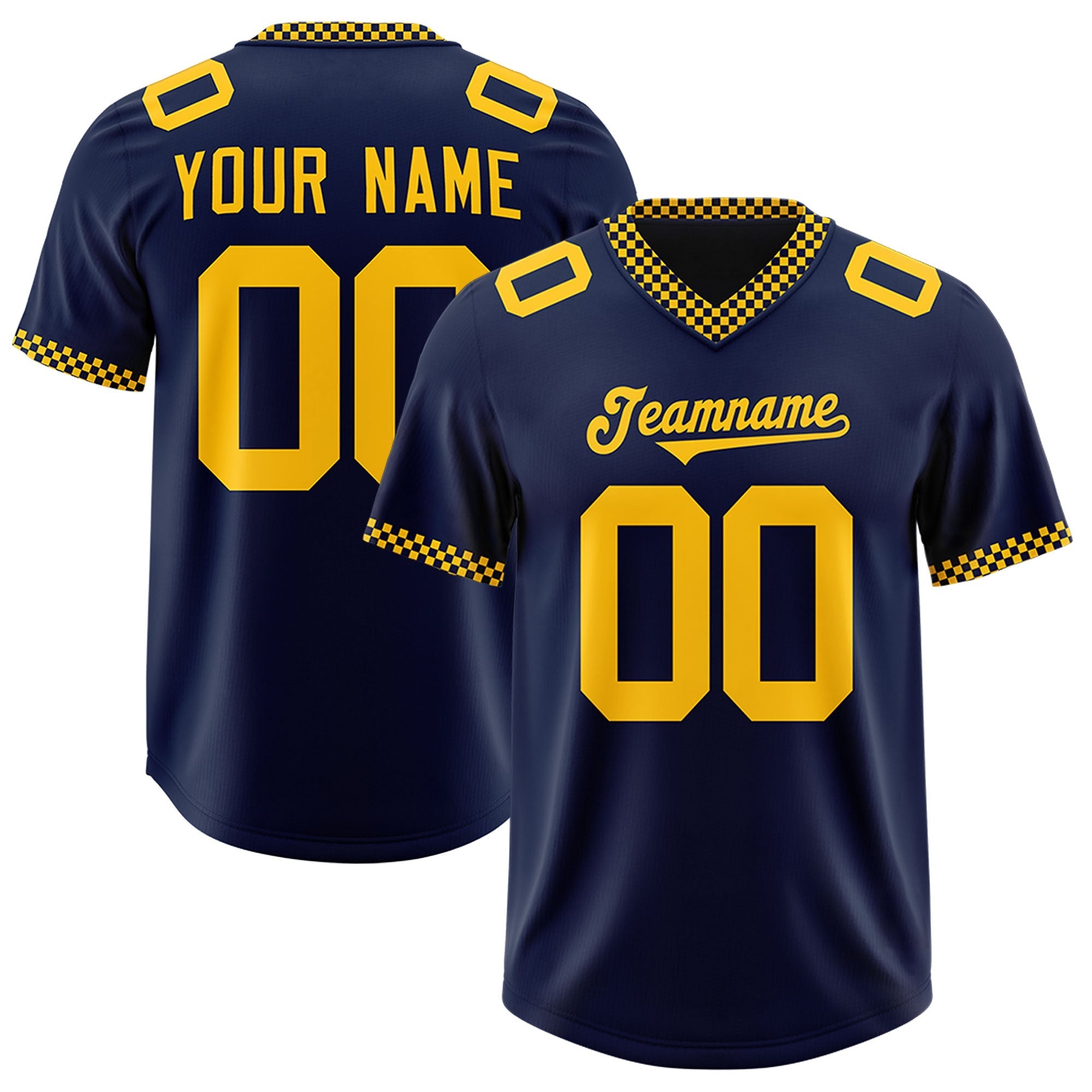 Custom Navy Yellow Personalized Neckline Square Classic Authentic American Football Jersey