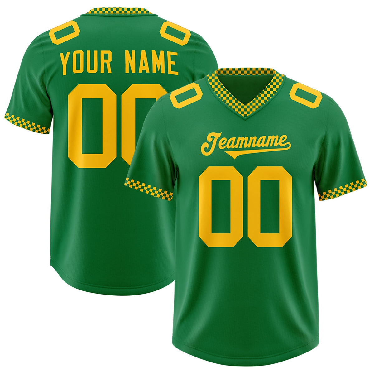 Custom Kelly Green Yellow Personalized Neckline Square Classic Authentic American Football Jersey
