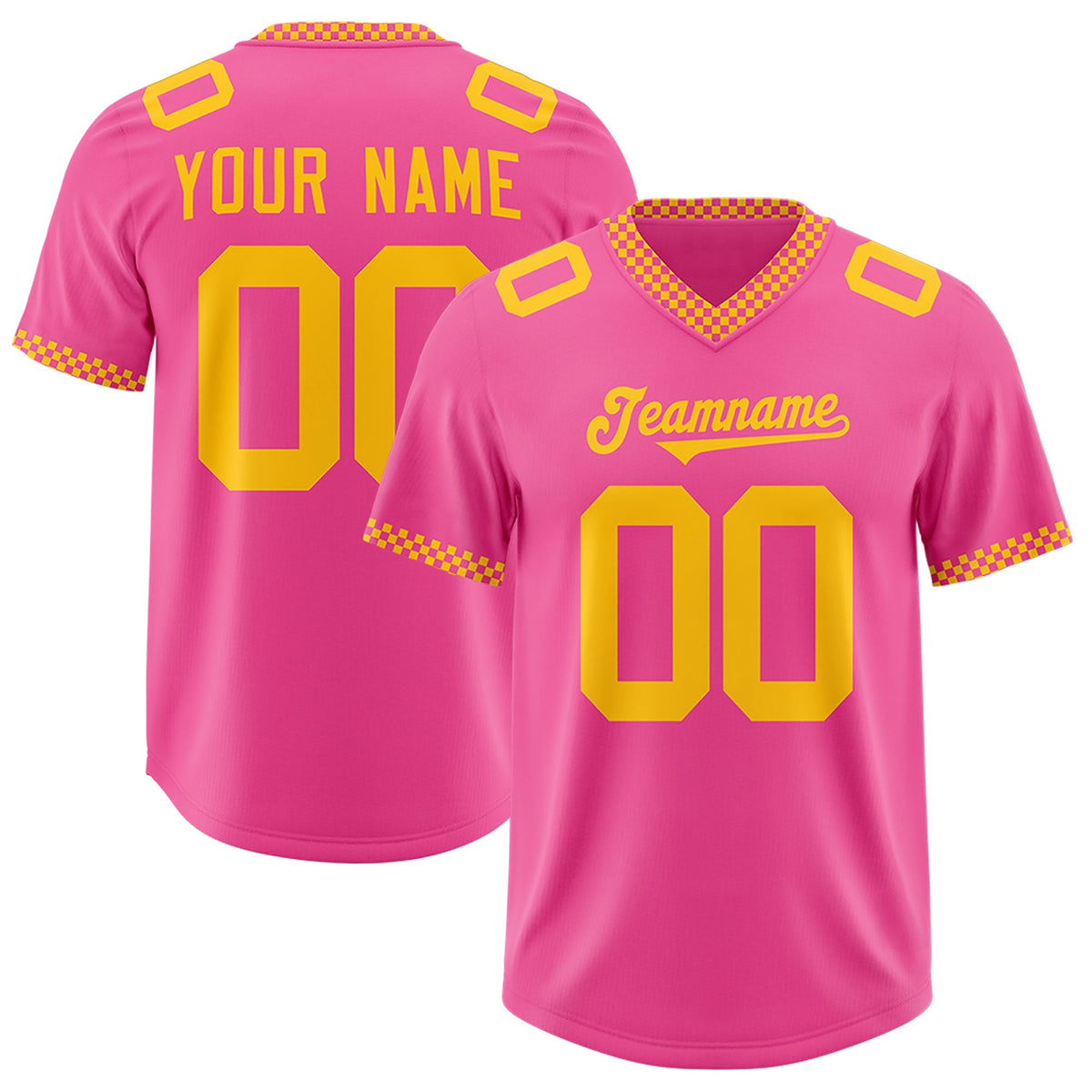 Custom Pink Yellow Personalized Neckline Square Classic Authentic American Football Jersey