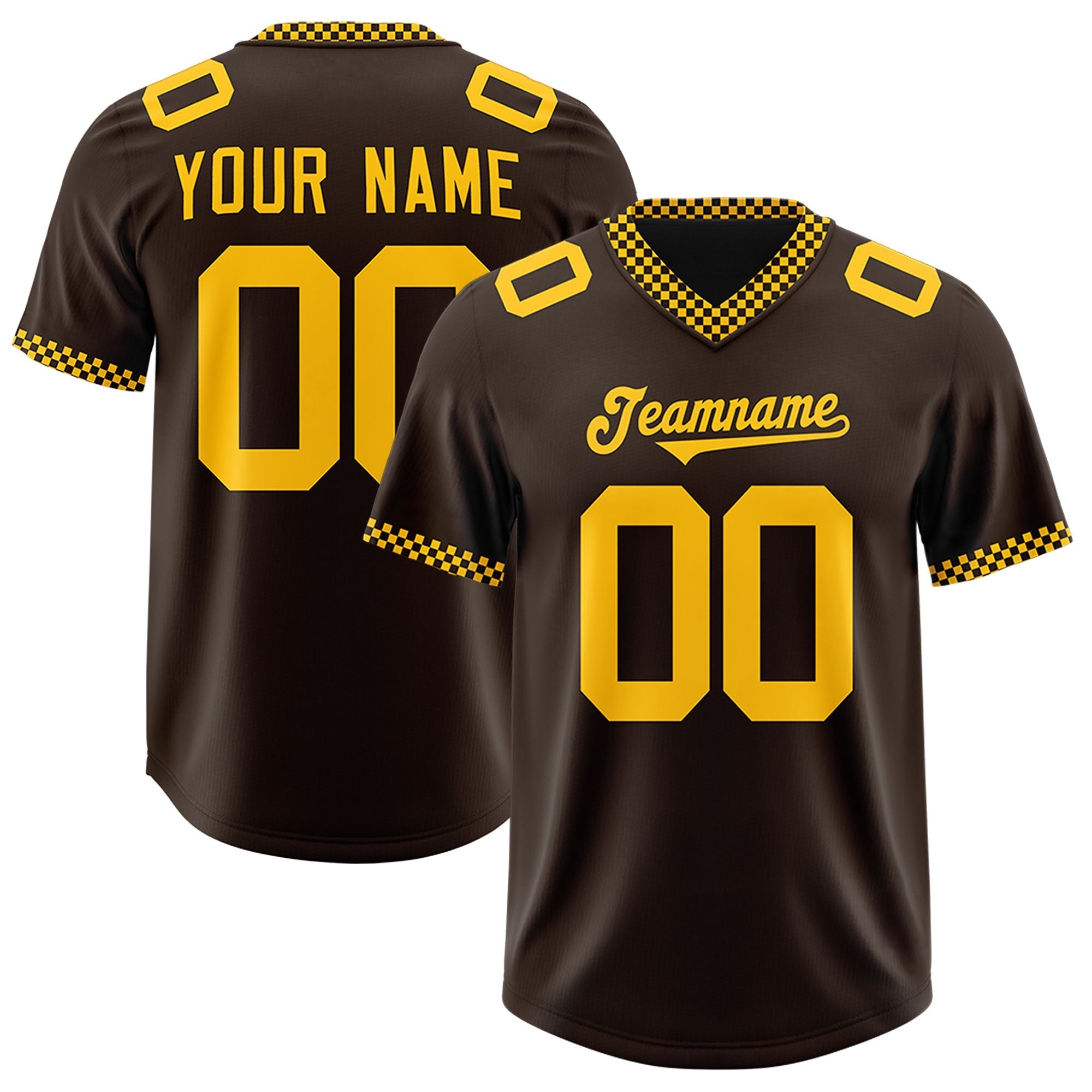 Custom Brown Yellow Personalized Neckline Square Classic Authentic American Football Jersey