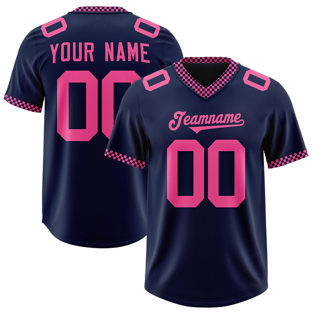 Custom Navy Pink Personalized Neckline Square Classic Authentic American Football Jersey