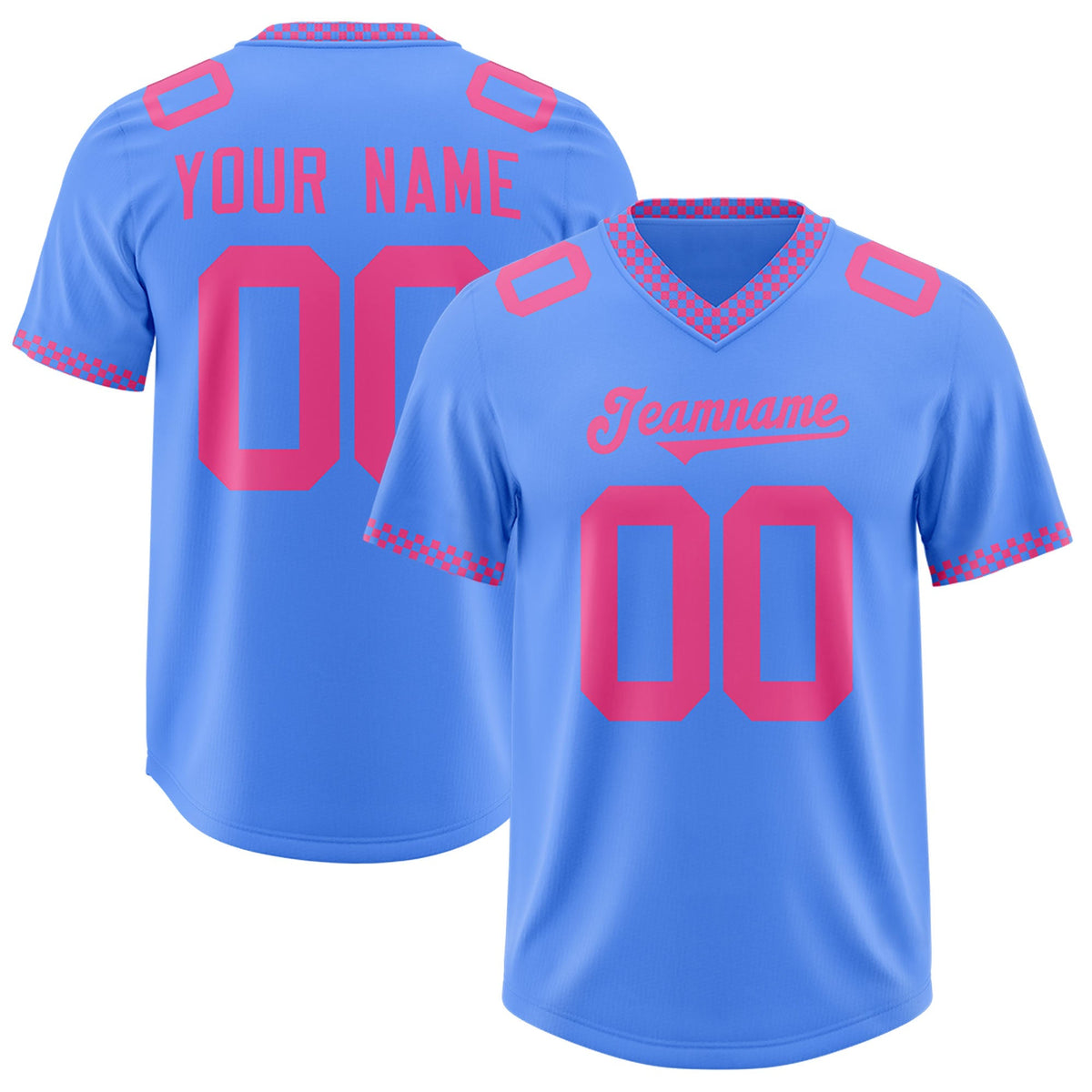 Custom Powder Blue Pink Personalized Neckline Square Classic Authentic American Football Jersey