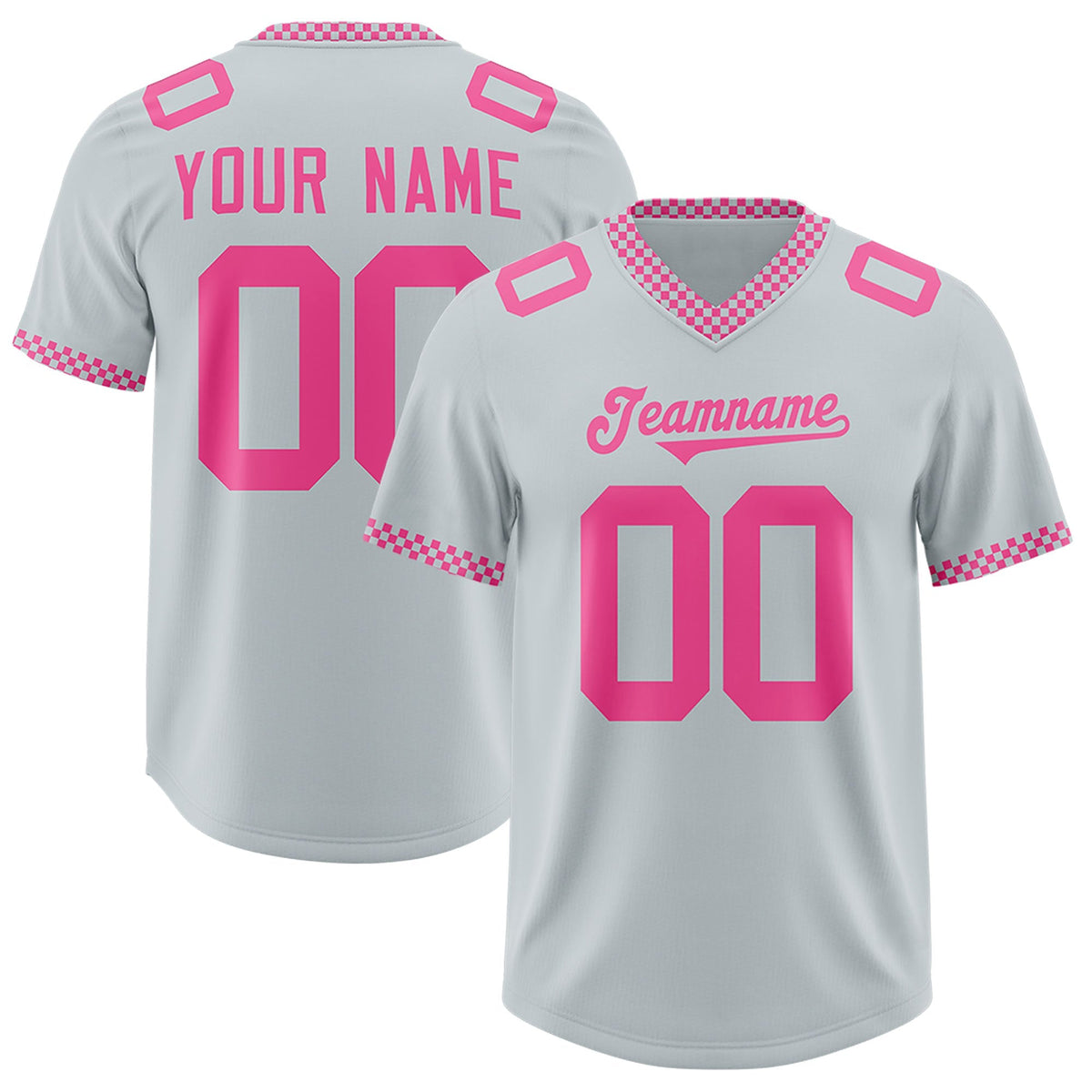 Custom Silver Pink Personalized Neckline Square Classic Authentic American Football Jersey