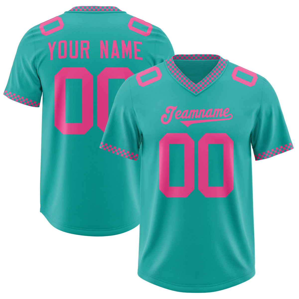 Custom Aqua Pink Personalized Neckline Square Classic Authentic American Football Jersey