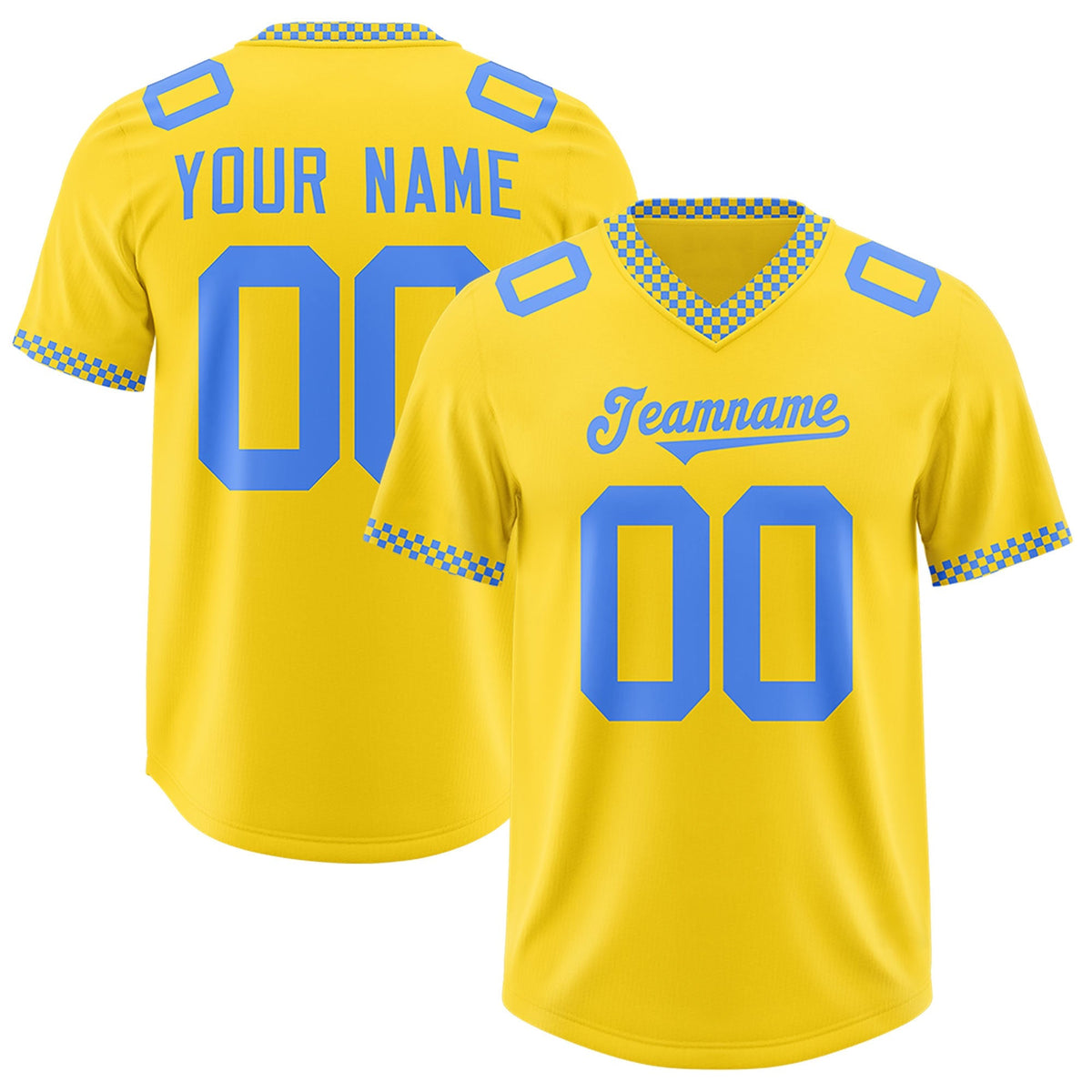 Custom Gold Powder Blue Personalized Neckline Square Classic Authentic American Football Jersey