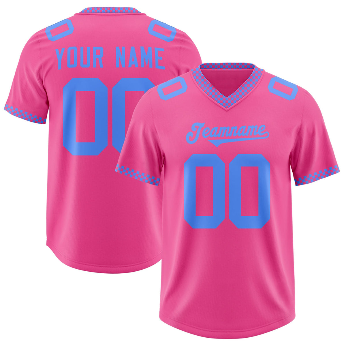 Custom Pink Powder Blue Personalized Neckline Square Classic Authentic American Football Jersey