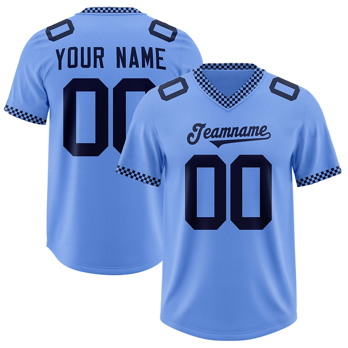 Custom Light Blue Navy Personalized Neckline Square Classic Authentic American Football Jersey