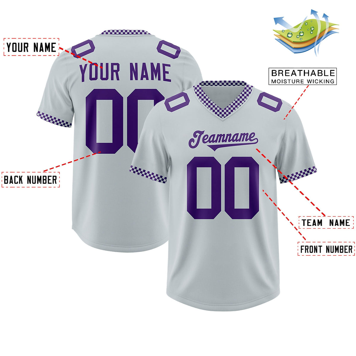 Custom Silver Purple Personalized Neckline Square Classic Authentic American Football Jersey