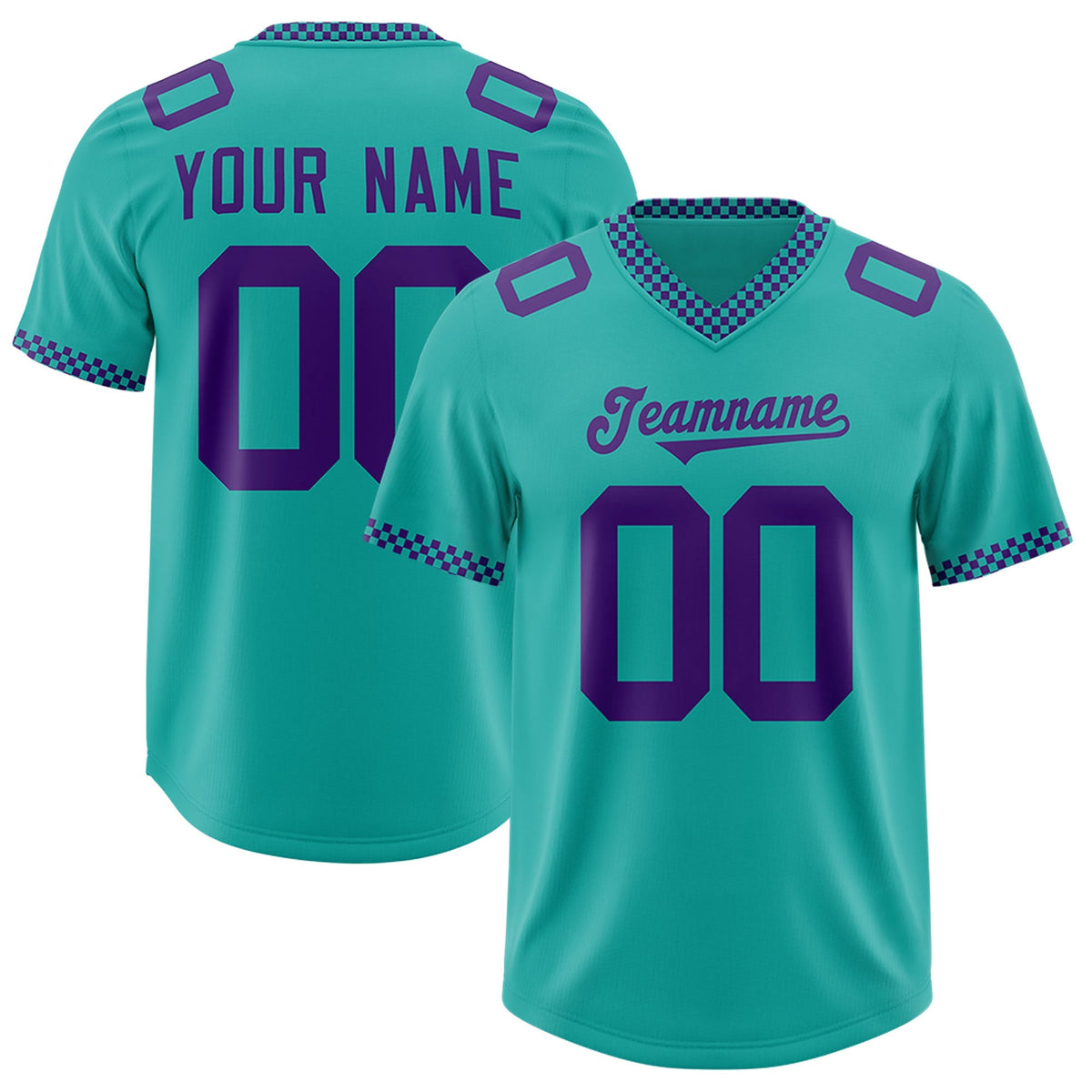 Custom Aqua Purple Personalized Neckline Square Classic Authentic American Football Jersey