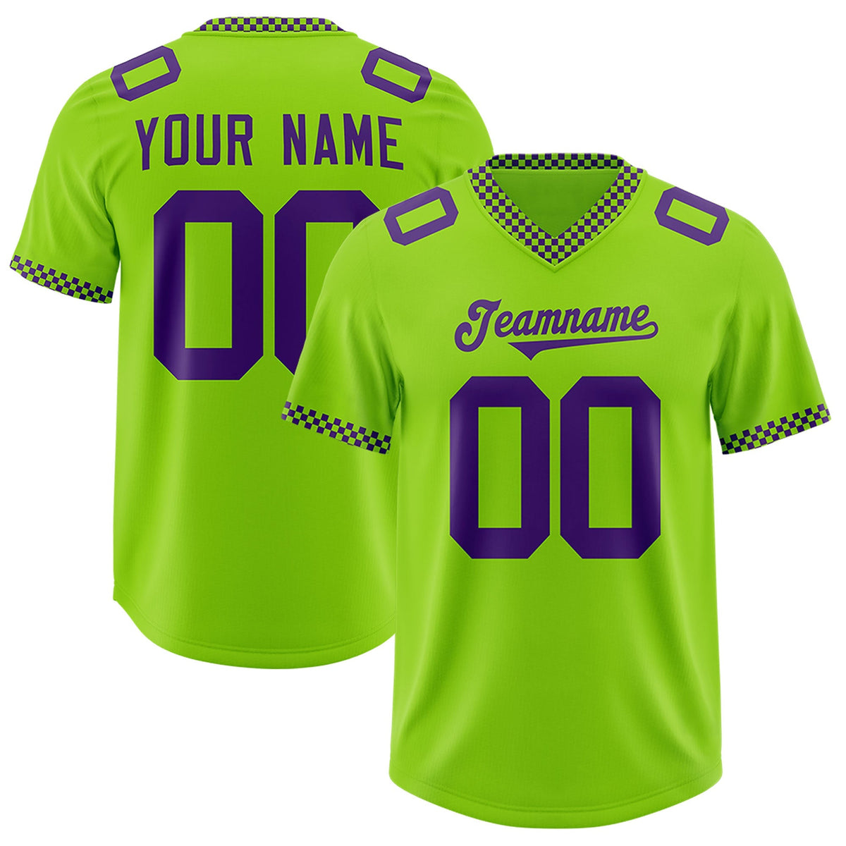 Custom Neon Green Purple Personalized Neckline Square Classic Authentic American Football Jersey