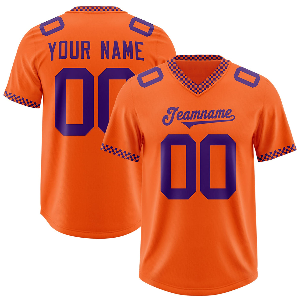 Custom Orange Purple Personalized Neckline Square Classic Authentic American Football Jersey