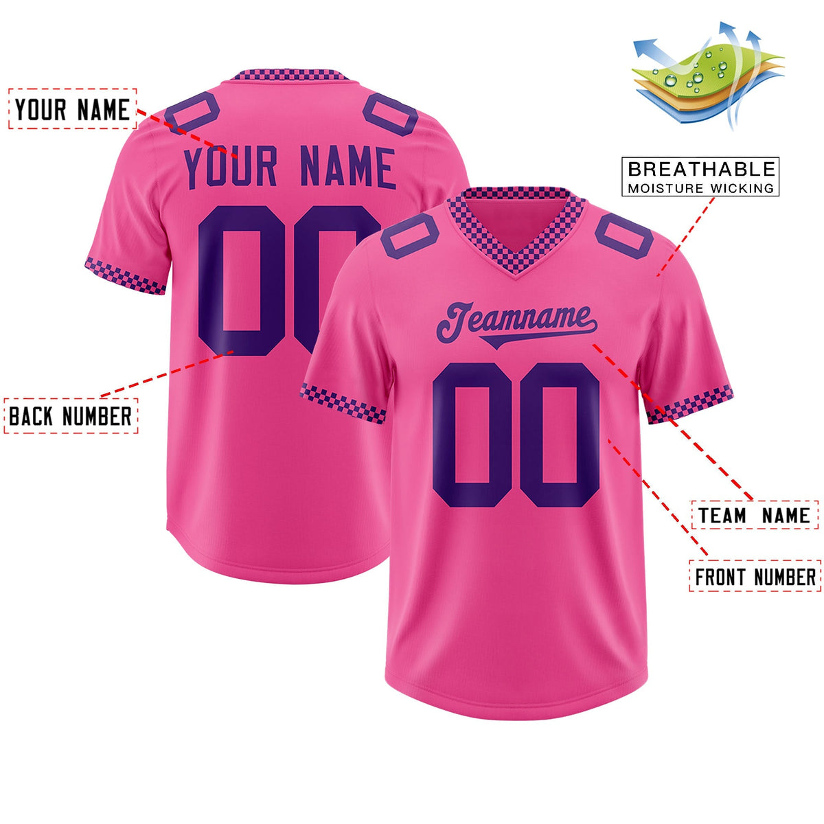 Custom Pink Purple Personalized Neckline Square Classic Authentic American Football Jersey
