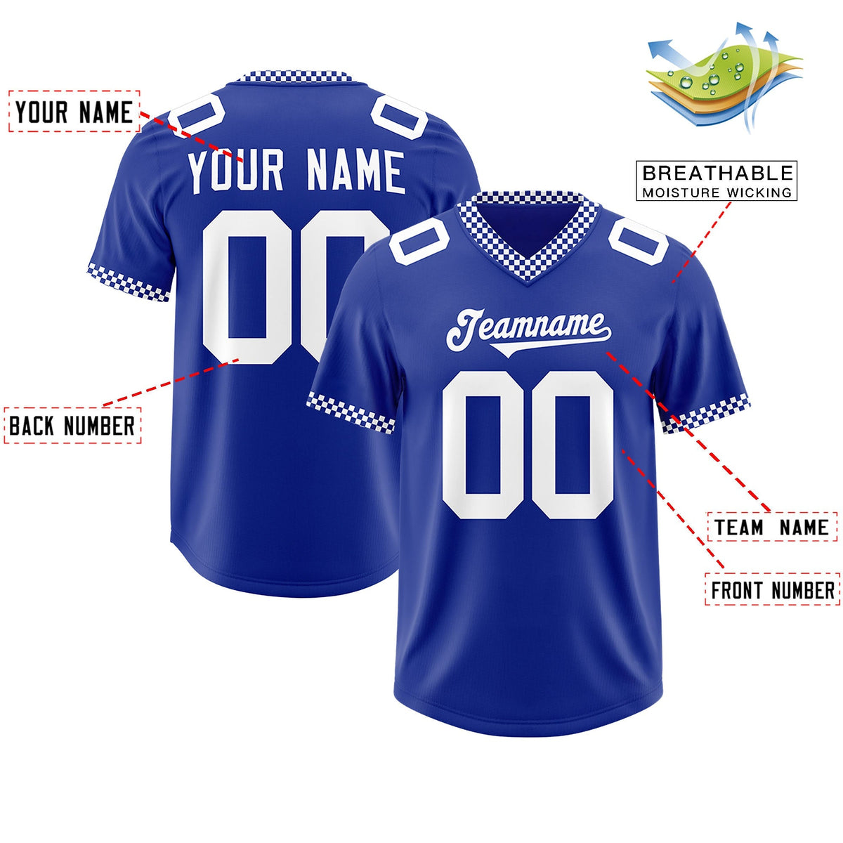 Custom Royal White Personalized Neckline Square Classic Authentic American Football Jersey
