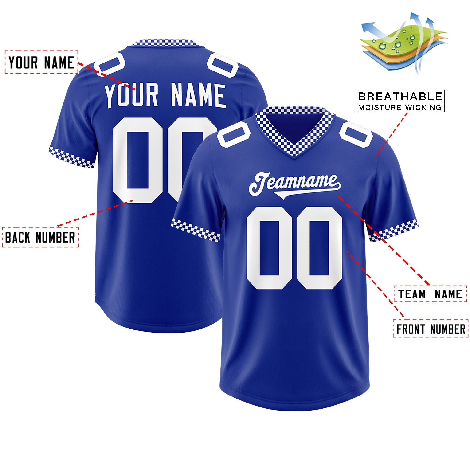 Custom Royal White Personalized Neckline Square Classic Authentic American Football Jersey
