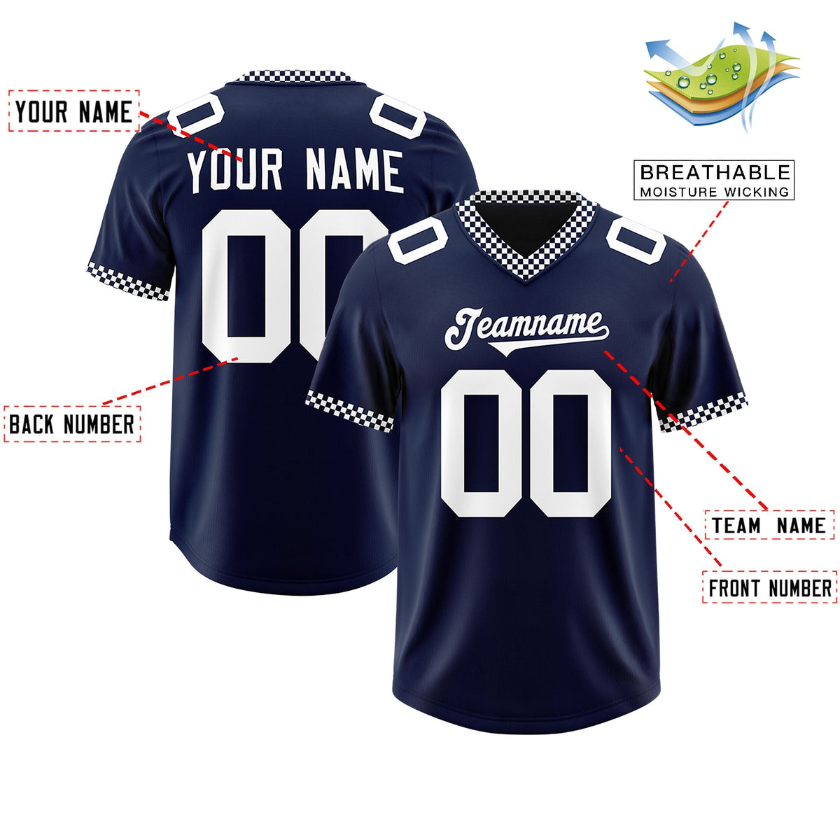 Custom Navy White Personalized Neckline Square Classic Authentic American Football Jersey