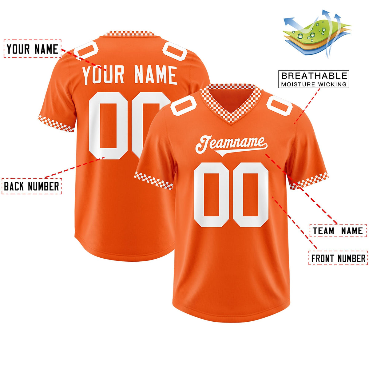 Custom Orange White Personalized Neckline Square Classic Authentic American Football Jersey