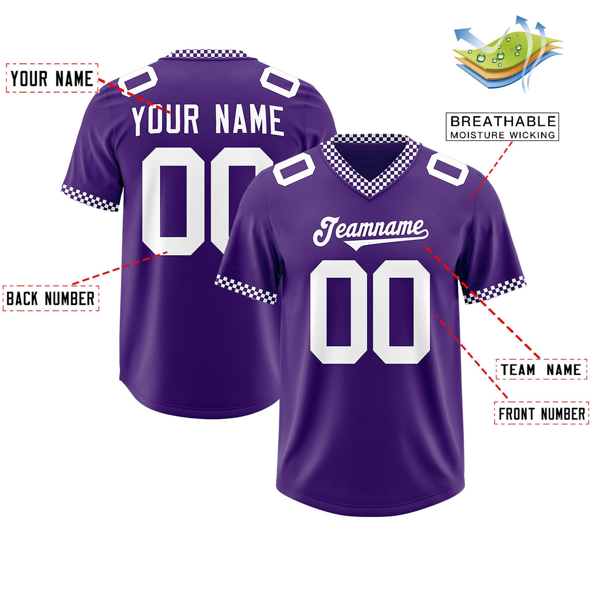 Custom Purple White Personalized Neckline Square Classic Authentic American Football Jersey