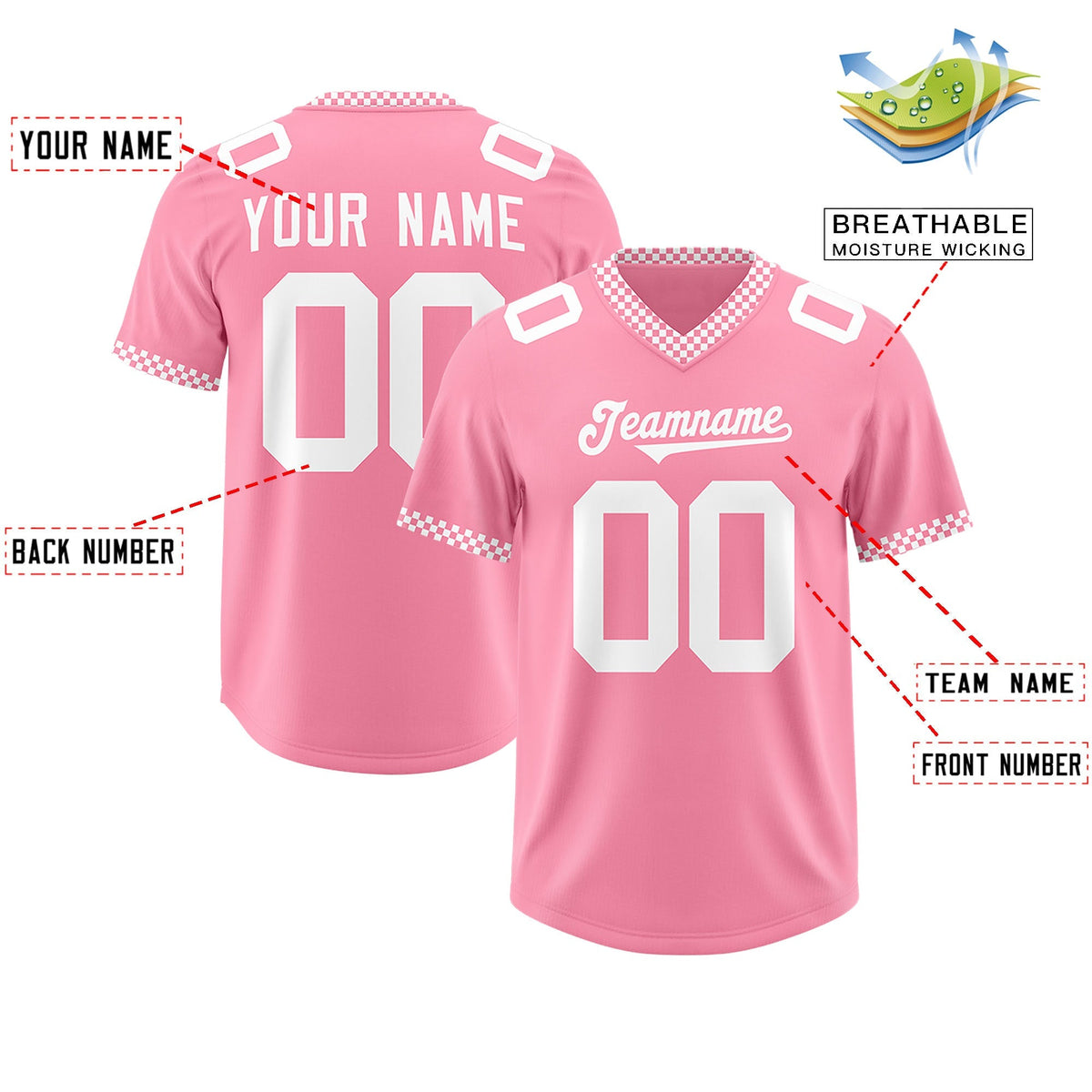 Custom Light Pink White Personalized Neckline Square Classic Authentic American Football Jersey
